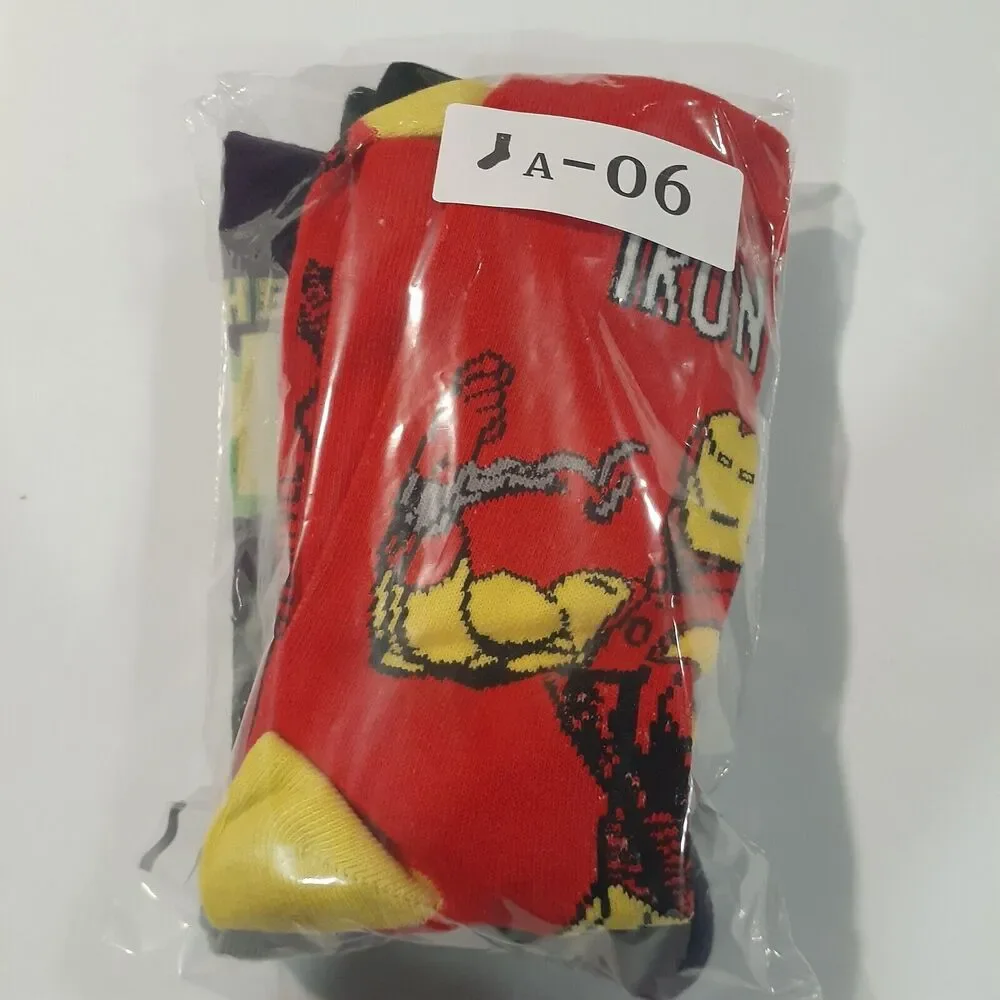 Marvel Iron Man Hulk 3-pair Cartoon Novelty Mens Adult Size 6-12 Crew Socks NWOT